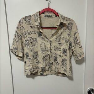 A&F Women’s Short Sleeve Linen Shirt - Tan Pattern, Like New (Matching set)
